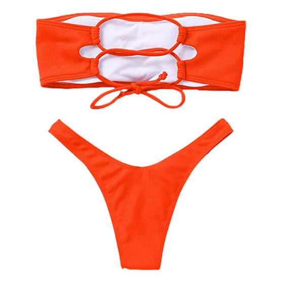 Strapless Top Ribbed Bikini Set