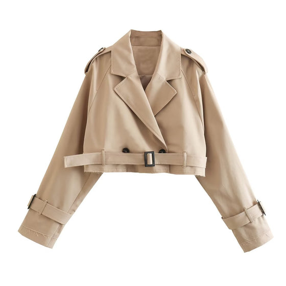 Long Sleeve Belted Cropped Trench