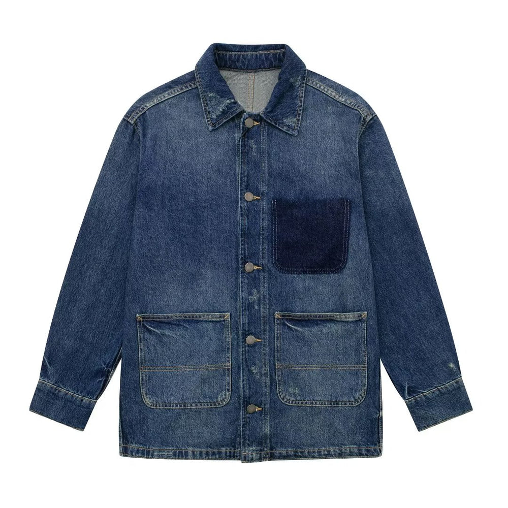 Patchwork Pocket Long Sleeve Denim Jacket