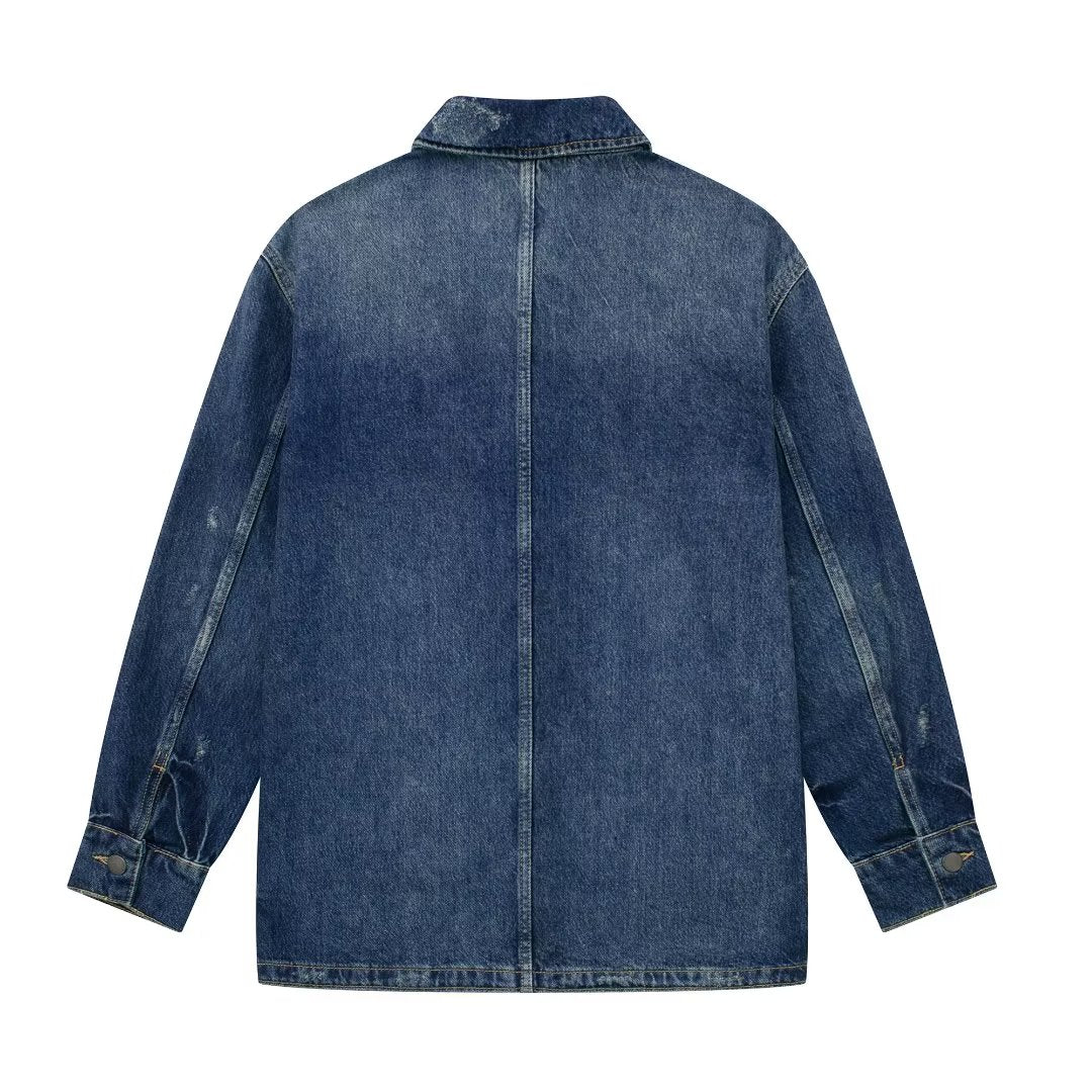 Patchwork Pocket Long Sleeve Denim Jacket