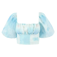  Puffy Sleeve Square Neckline Printed Crop Top