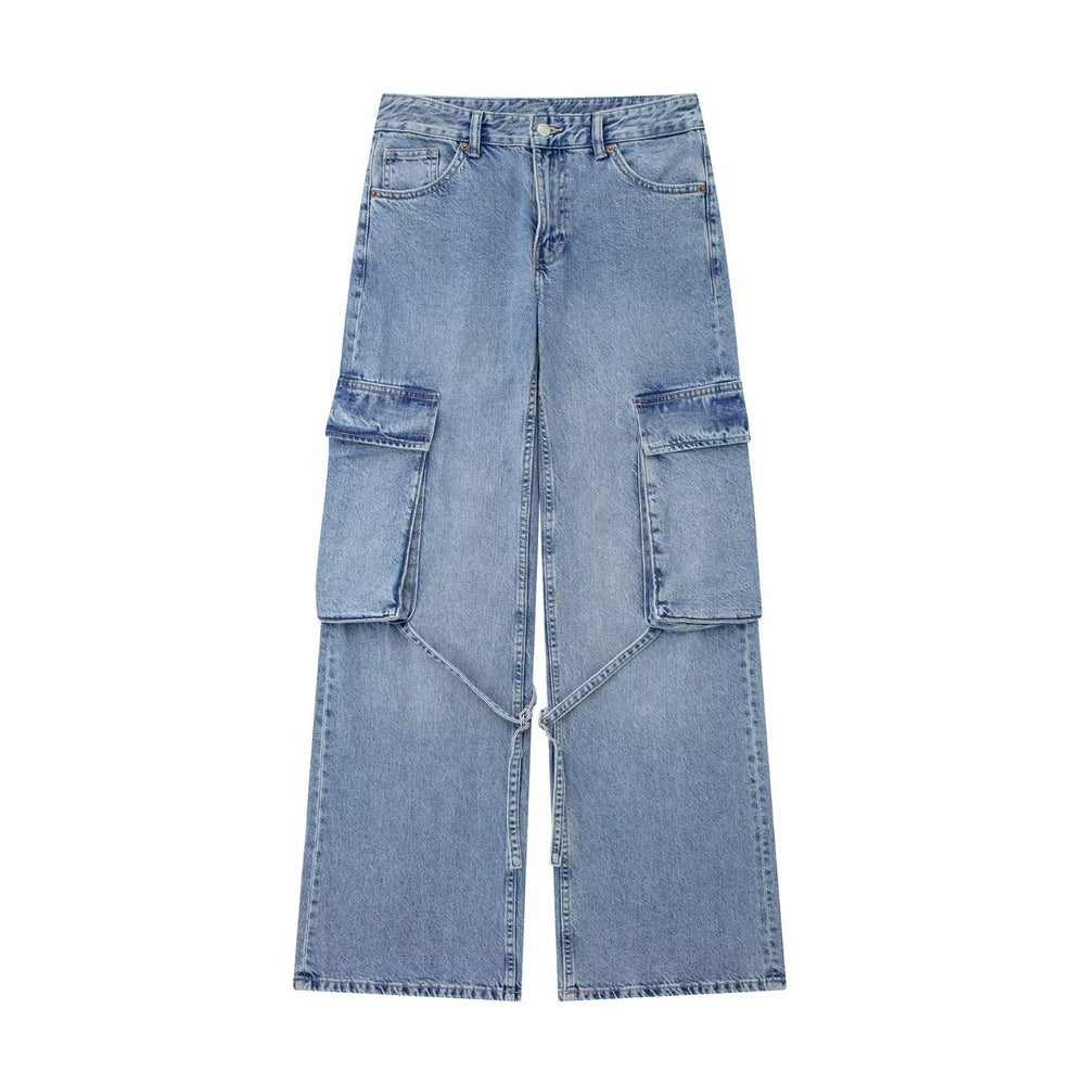 Low Rise Wide Leg Cargo Pocket Jeans