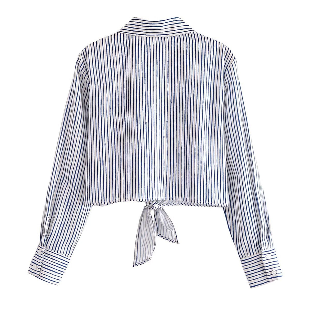 Long Sleeve Striped Button Down Cropped Blouse