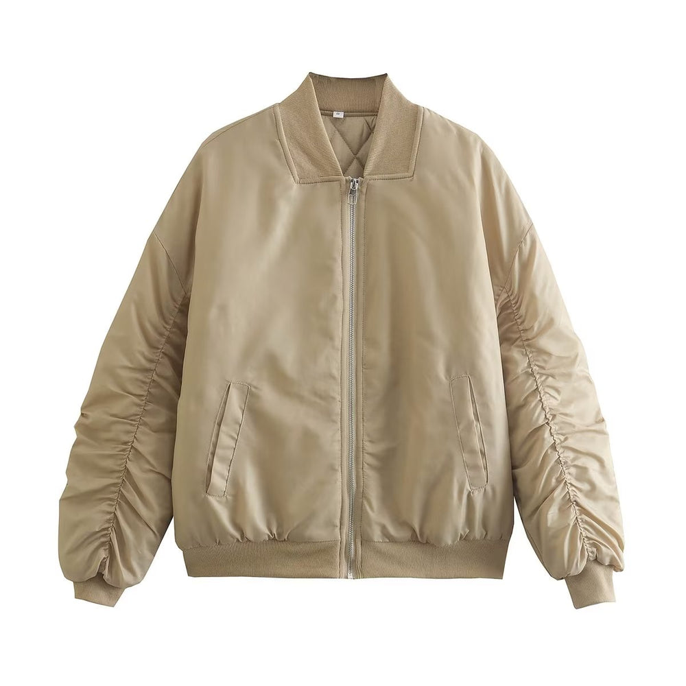 
                      
                        Ruched Sleeve Bomber Jacket
                      
                    