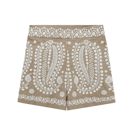 Embroidered High Waist Shorts