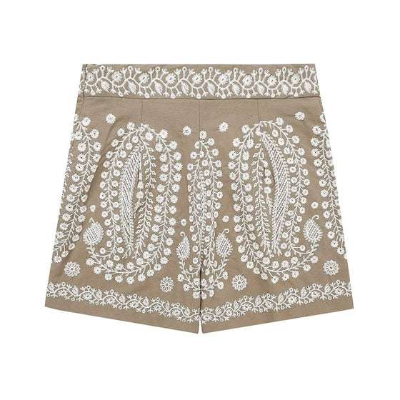 Embroidered High Waist Shorts