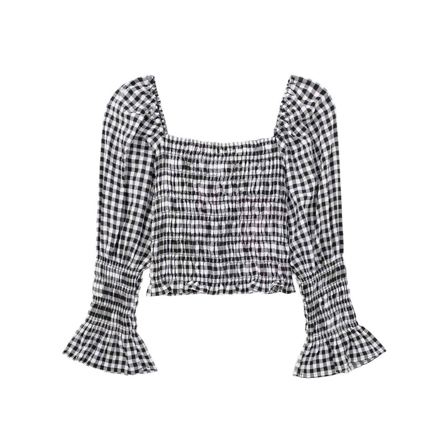 Lantern Sleeve Gingham Top