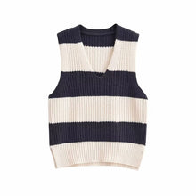  V Neck Striped Sleeveless Knit Top