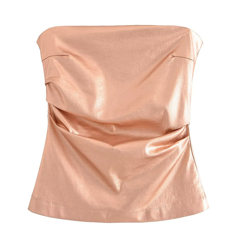 Ruched Metallic Tube Top