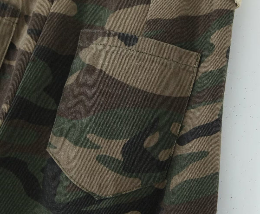 
                      
                        Foldover Waist Low Rise Cargo Camo Pants
                      
                    