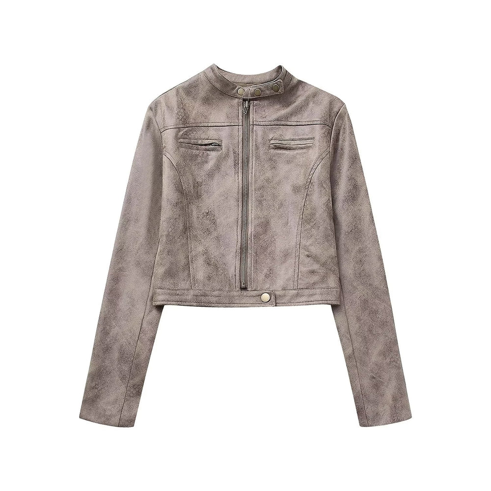 
                      
                        Stand up Collar Leather Jacket
                      
                    