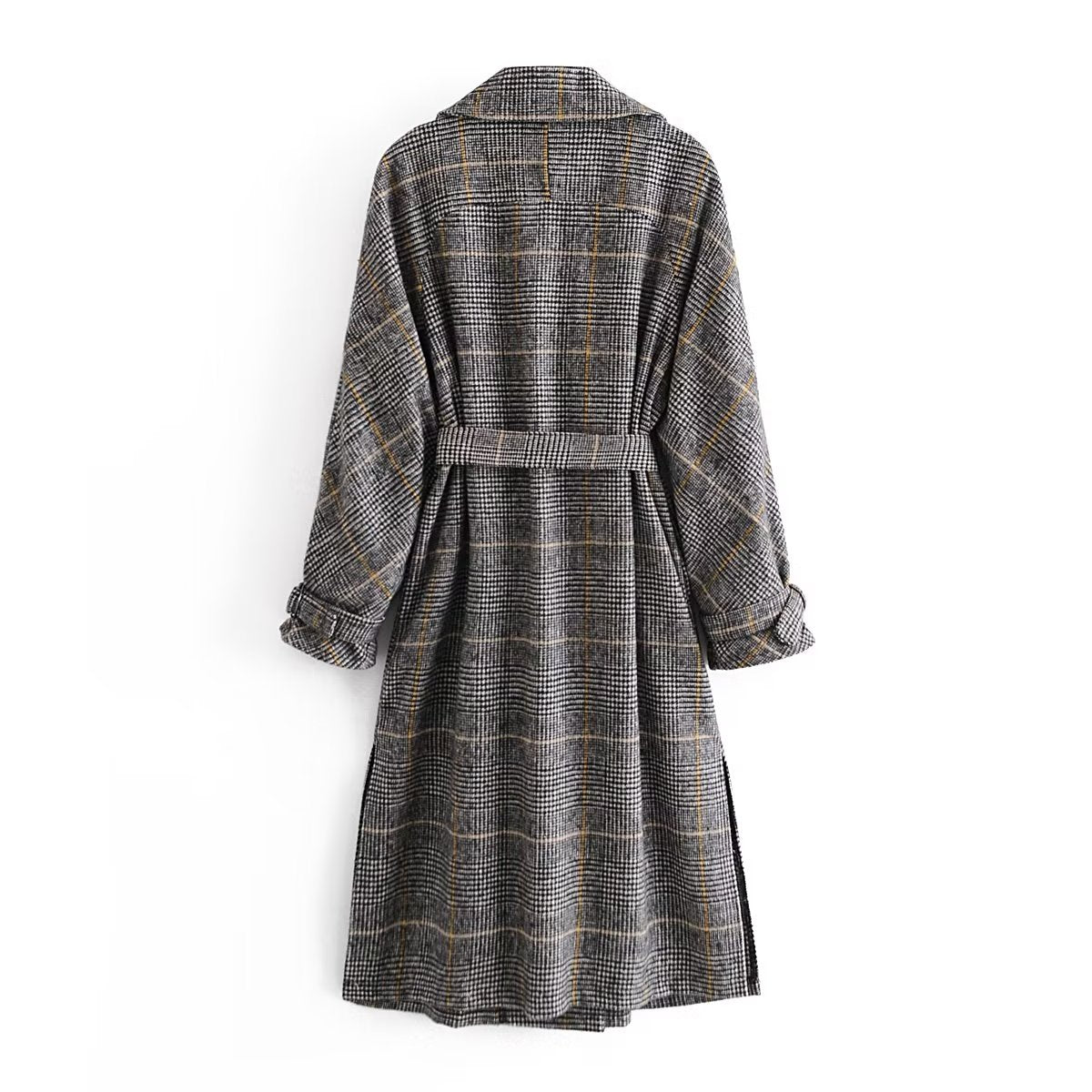 Belted Plaid 3/4 Length Coat