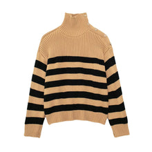  Long Sleeve Striped Turtleneck Sweater