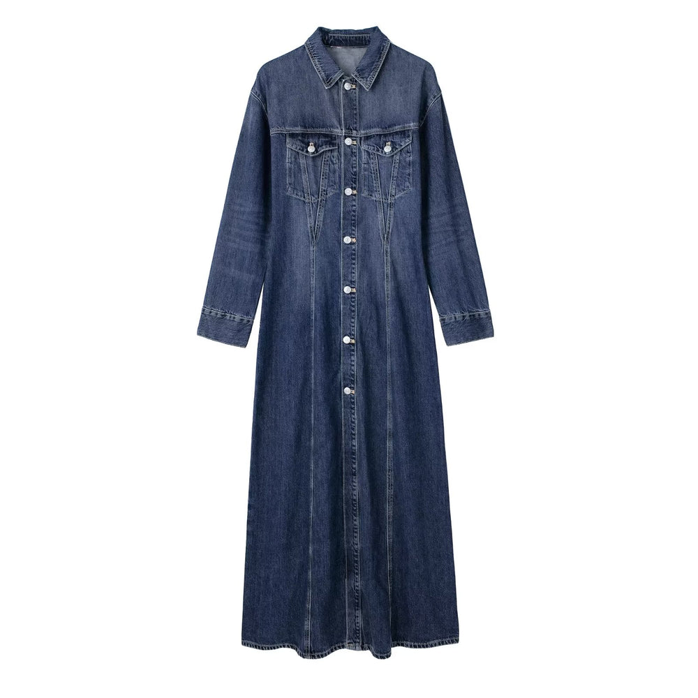 
                      
                        Long Sleeve Dark Wash Denim Maxi Dress
                      
                    