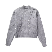 Pearl Embellished Zip Up Sweater