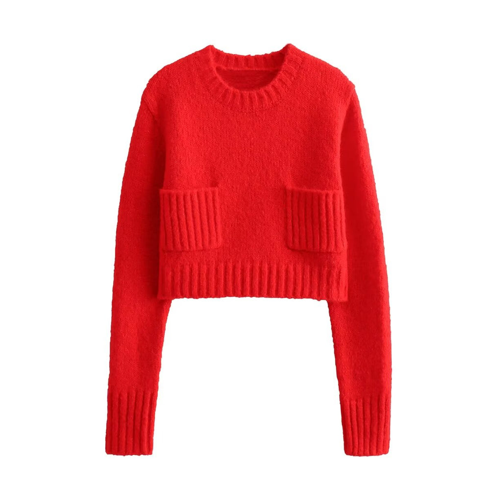 
                      
                        Pocket Front Crew Neck Cropped Sweater
                      
                    