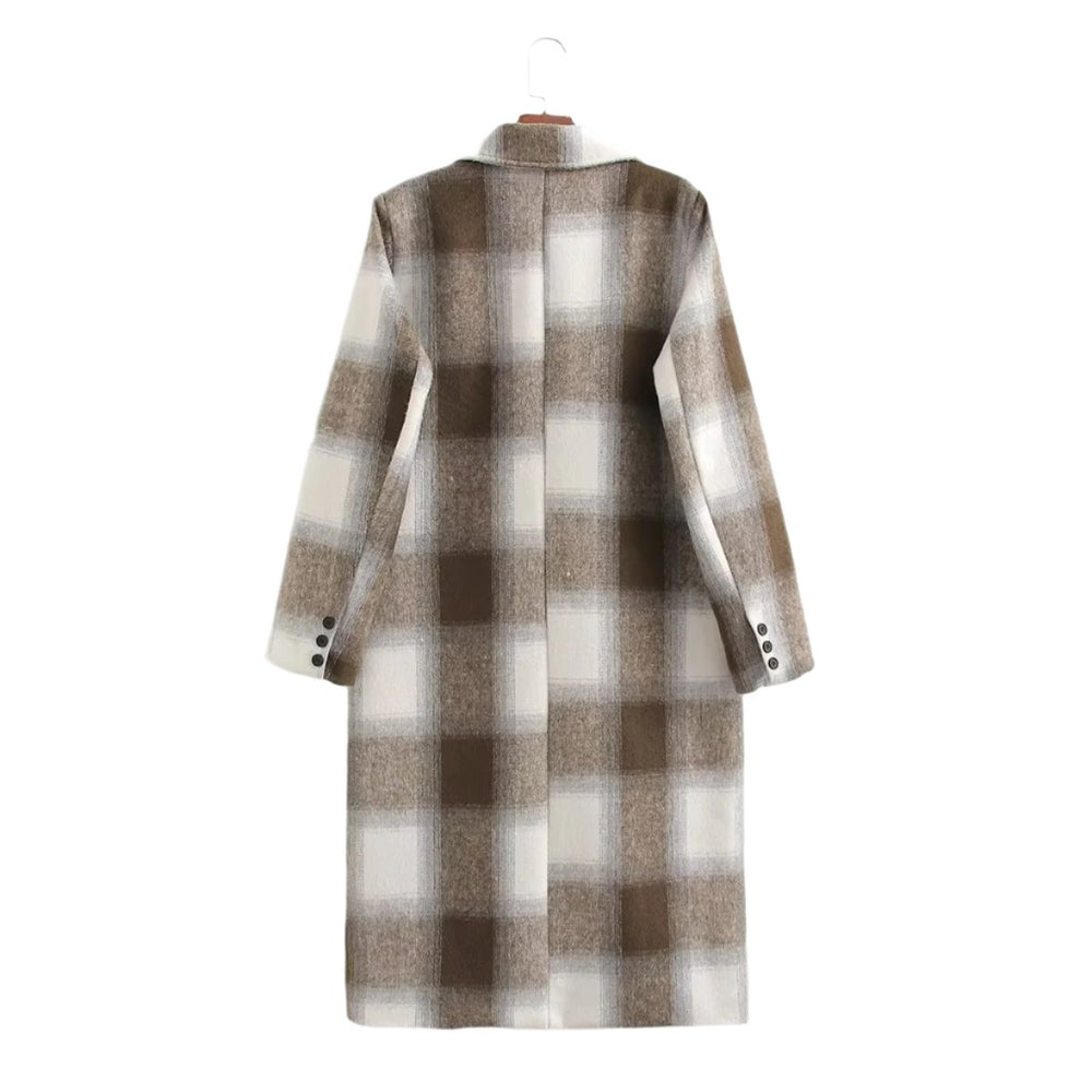 
                      
                        Double Breasted Plaid 3/4 Length Coat
                      
                    