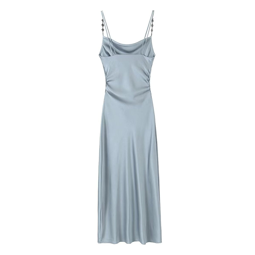 
                      
                        Bejewled Spaghetti Strap Satin Midi Dress
                      
                    