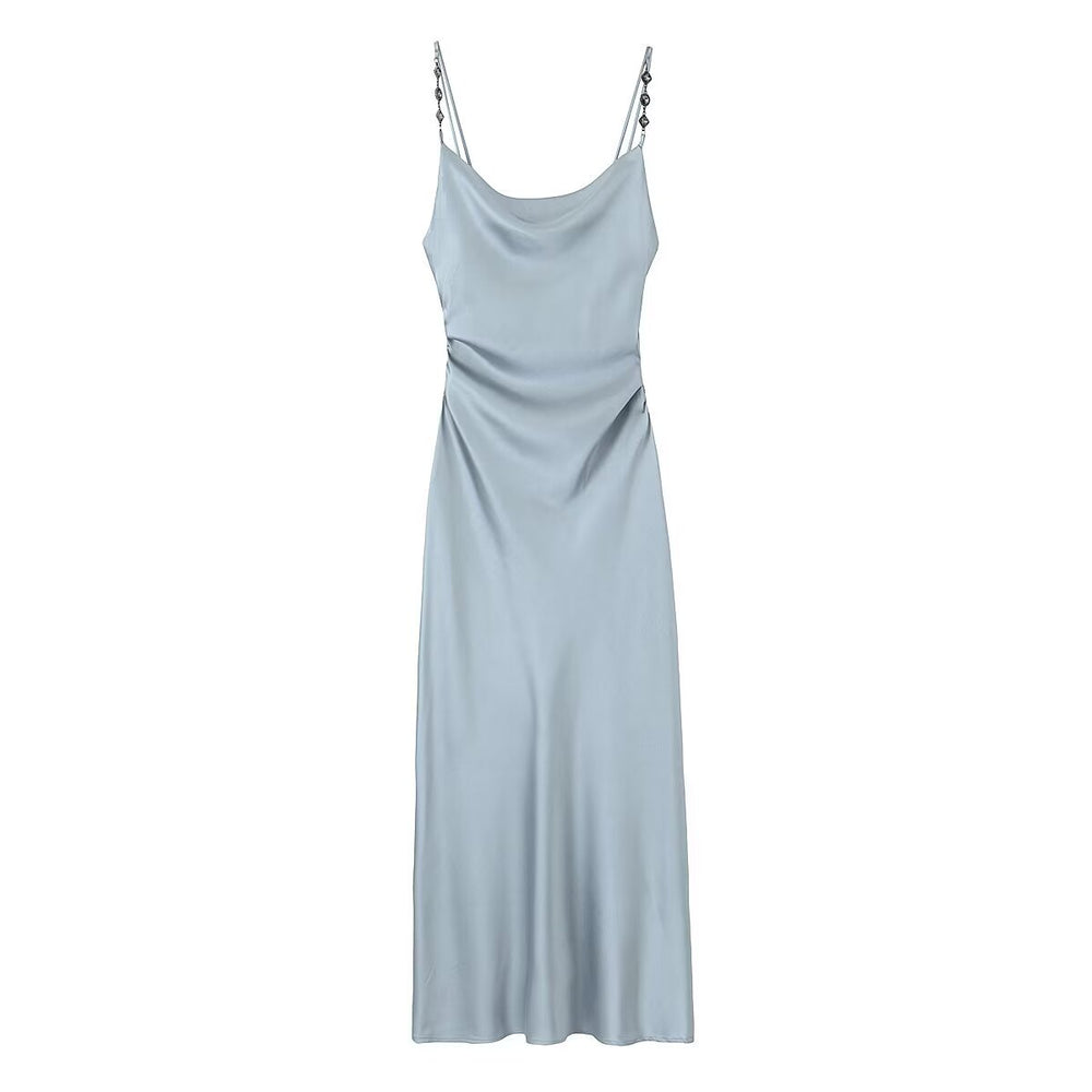 
                      
                        Bejewled Spaghetti Strap Satin Midi Dress
                      
                    