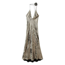  A Line Metallic Rosette Halter Dress