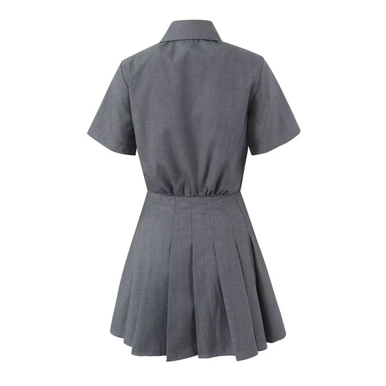 Pleated Short Sleeve Mini Dress