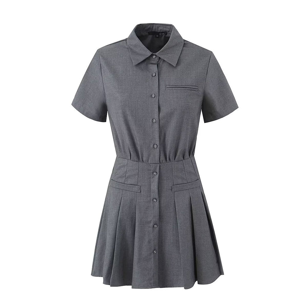 Pleated Short Sleeve Mini Dress