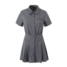  Pleated Short Sleeve Mini Dress
