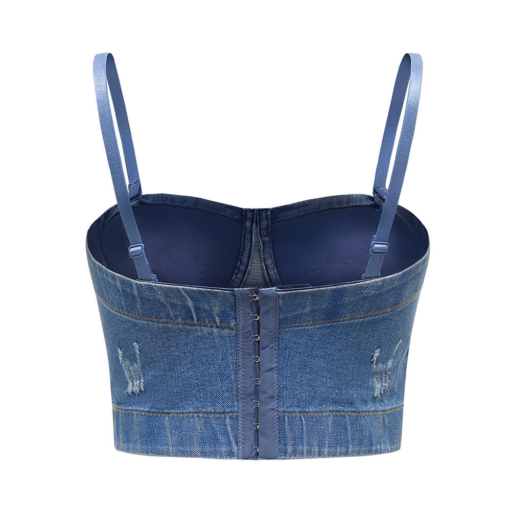 
                      
                        Spaghetti Strap Denim Corset Top
                      
                    