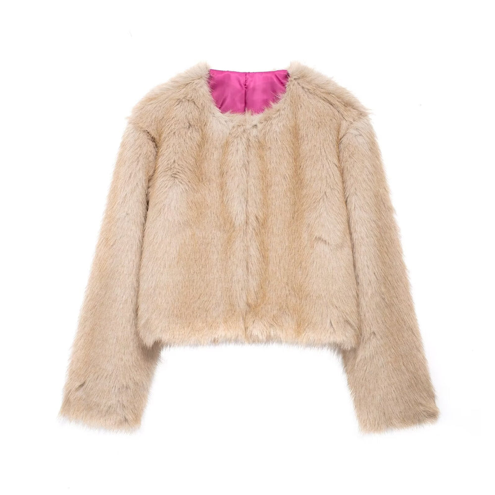 Faux Fur Crew Neck Jacket