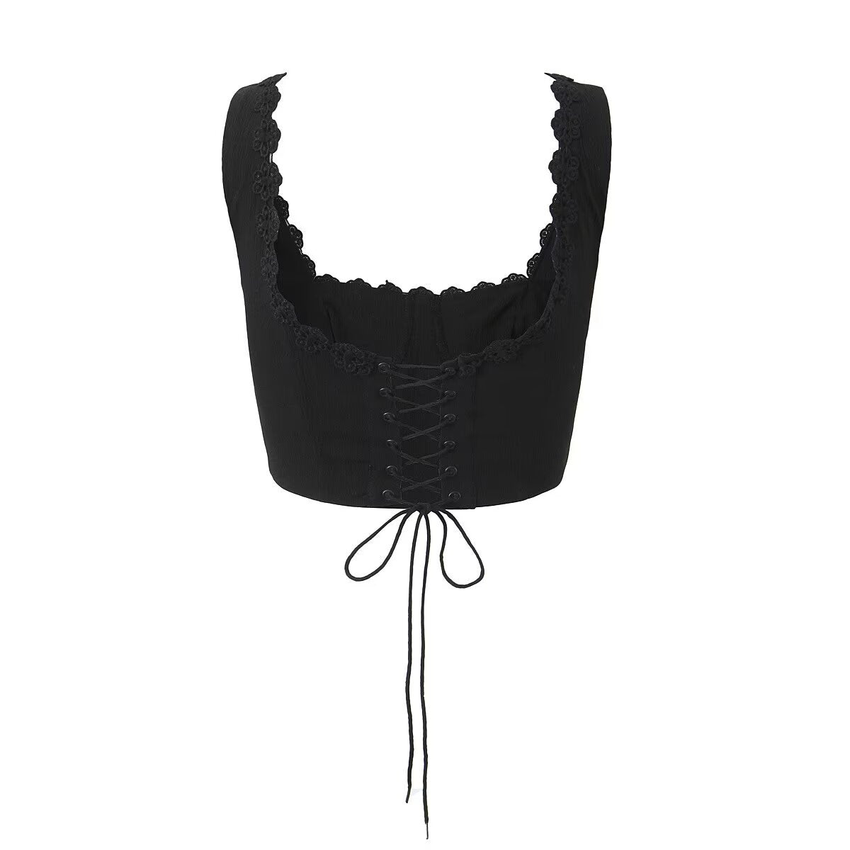 Lace Trim Tied Back Tank Top