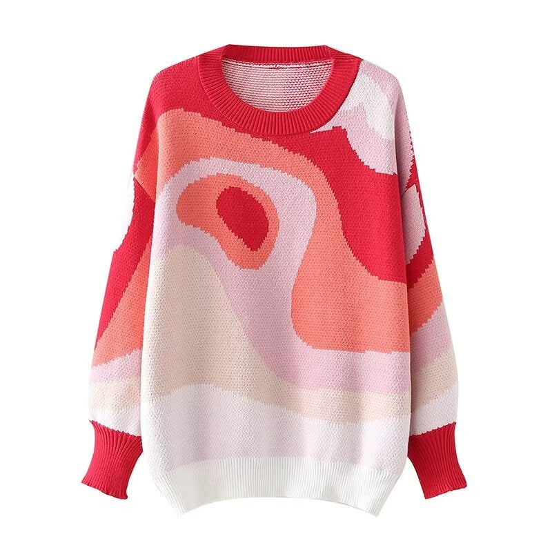 Abstract Print Crew Neck Sweater