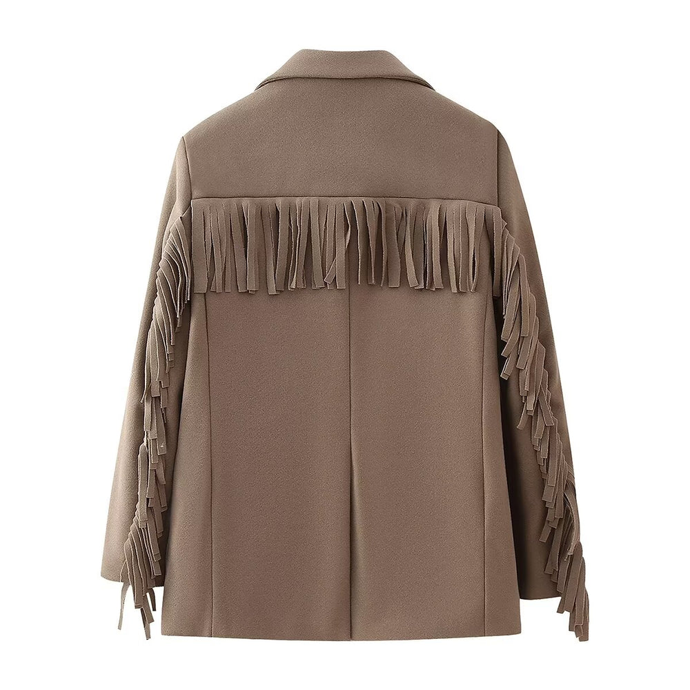 
                      
                        Fringe Trim Woolen Blazer
                      
                    