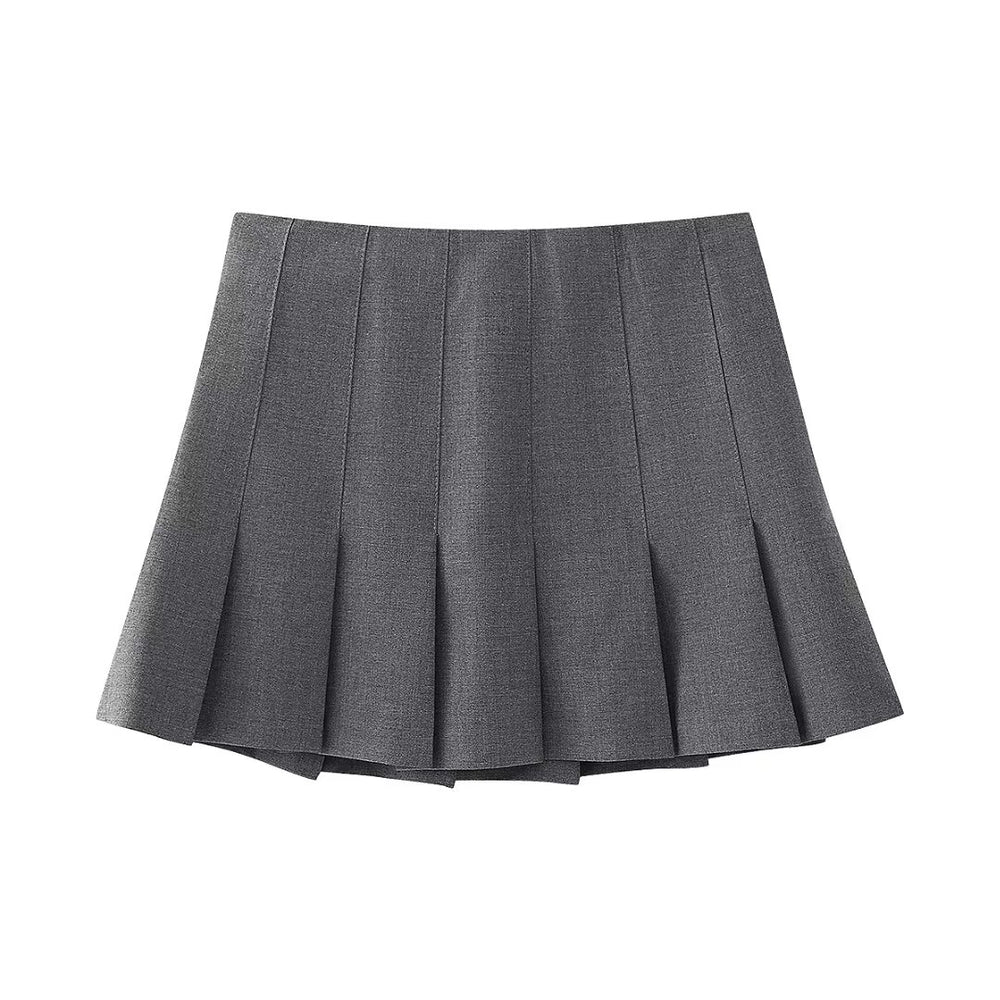 Pleated Woolen Mini Skirt