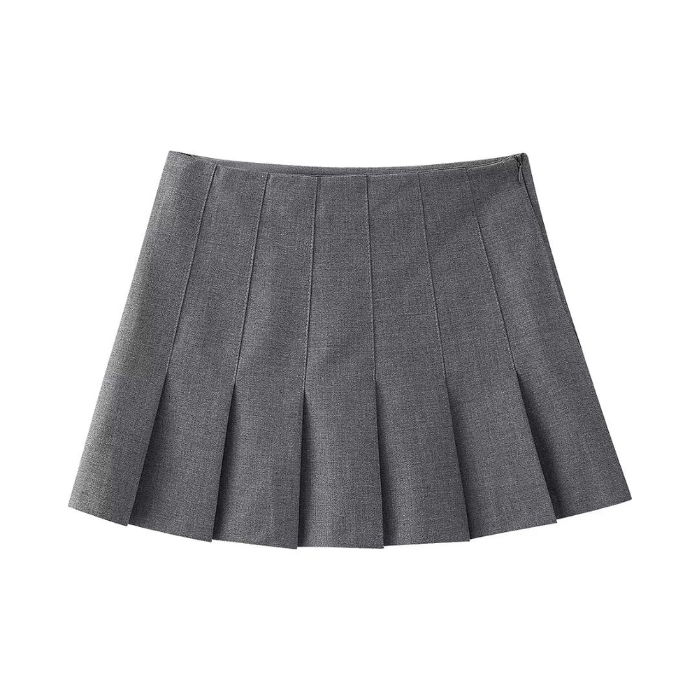 Pleated Woolen Mini Skirt