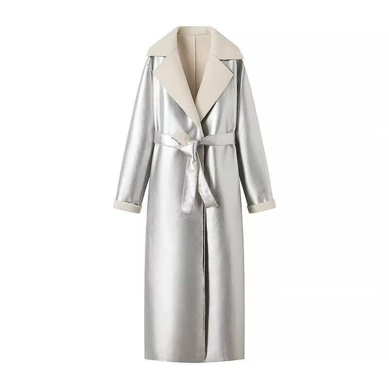 
                      
                        Metallic Shearling Trench Coat
                      
                    