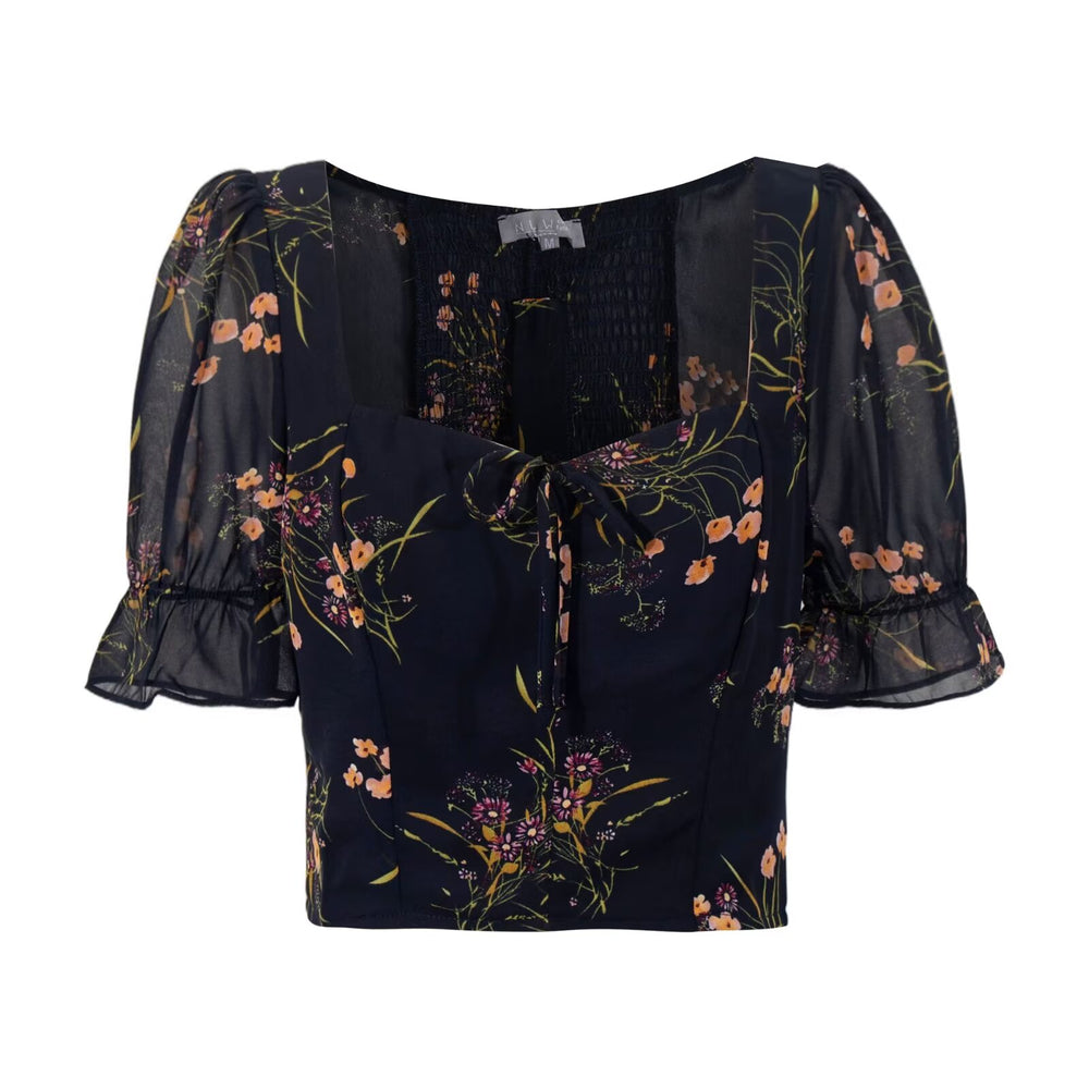 Short Sleeve Floral Print Ruffle Blouse