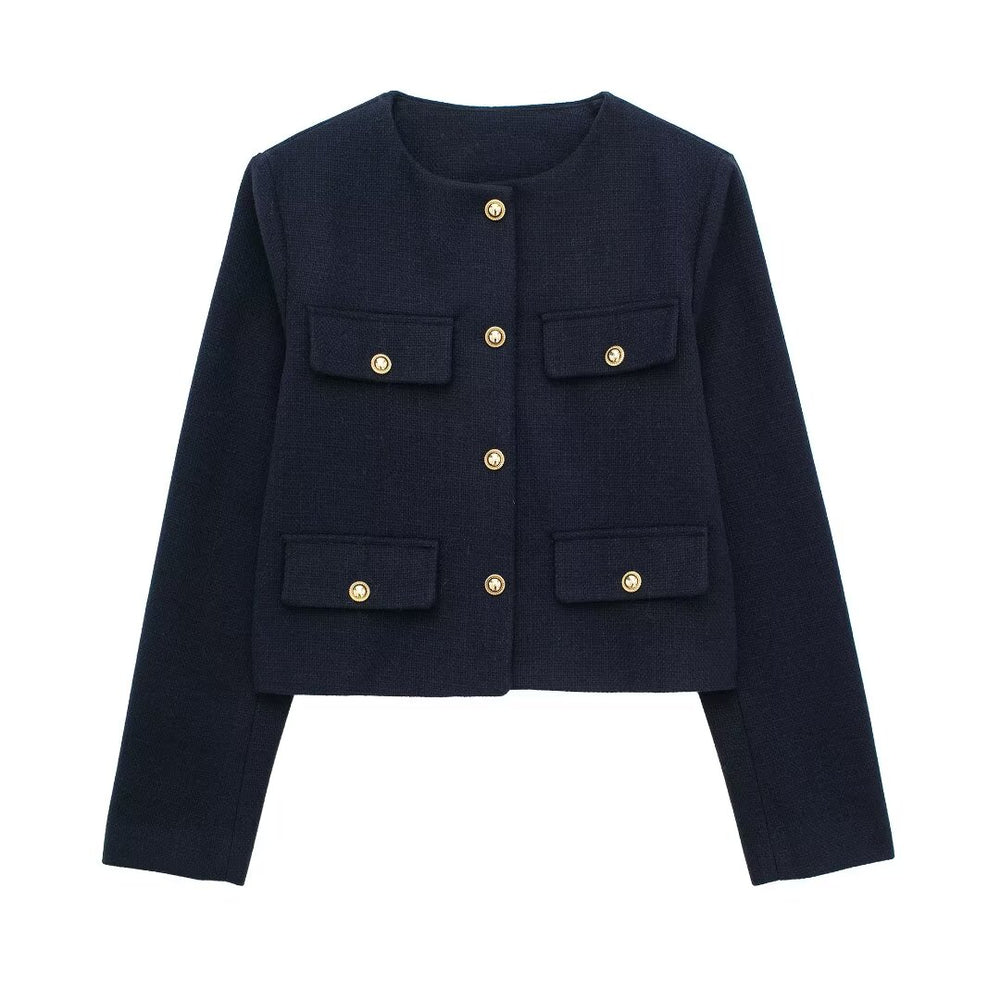 Long Sleeve Crew Neckline Button Jacket