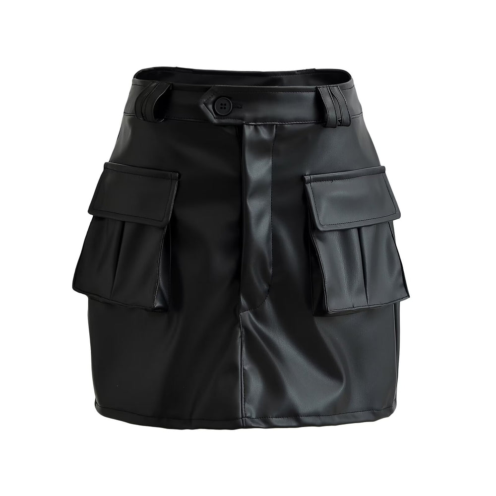 Large Cargo Pocket Faux Leather Mini Skirt