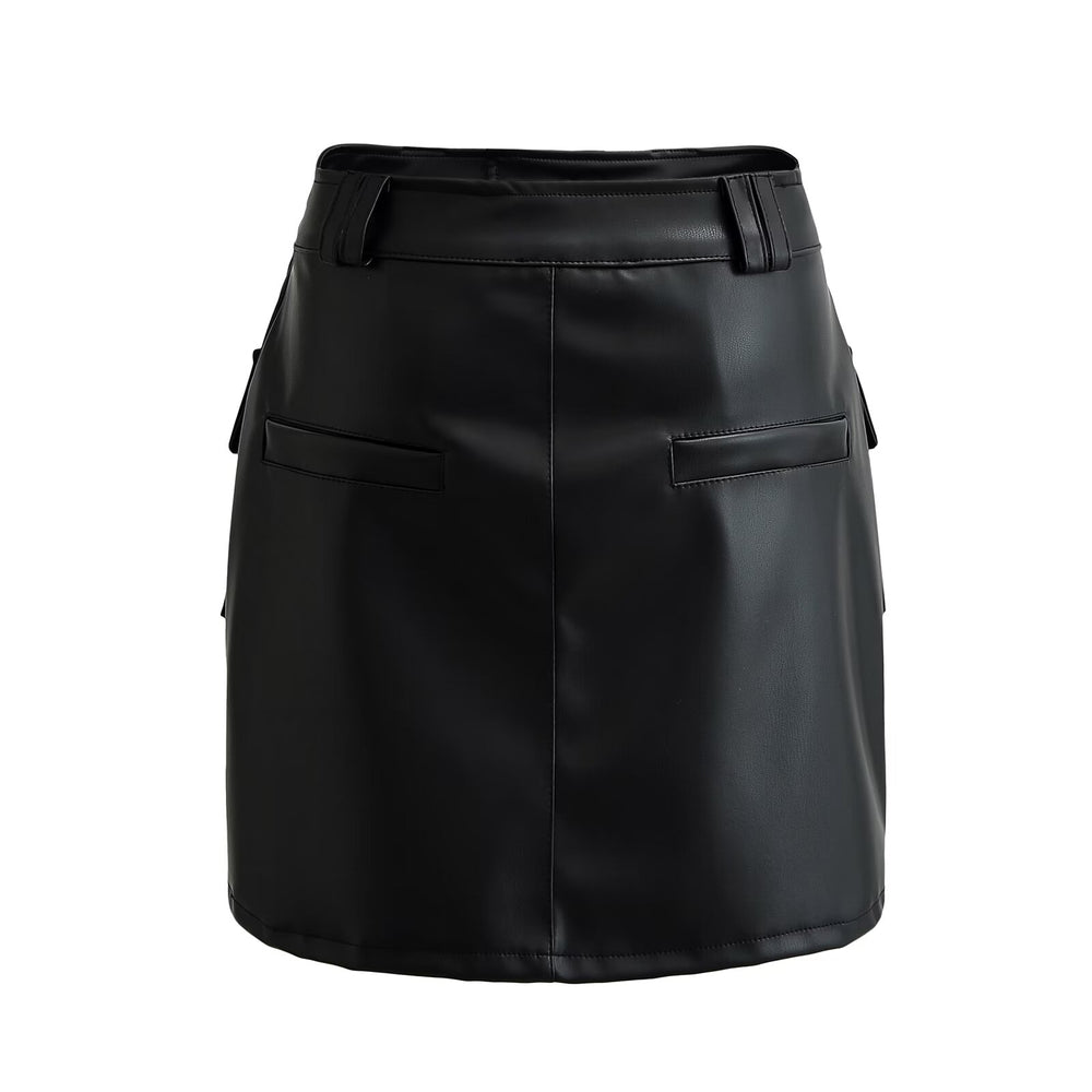 Large Cargo Pocket Faux Leather Mini Skirt