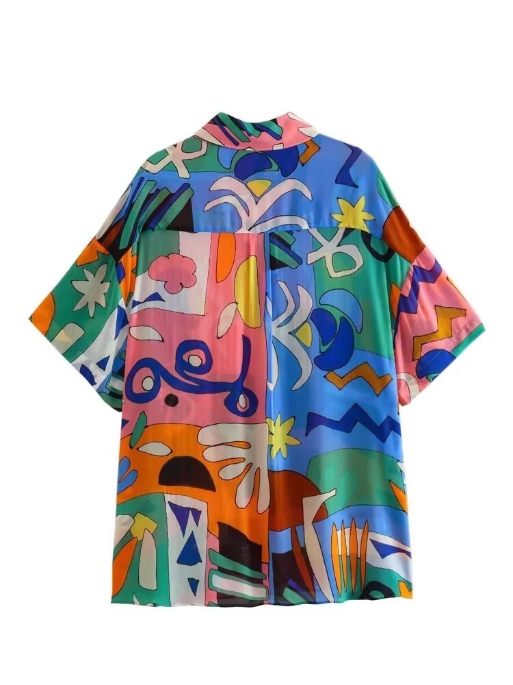 
                      
                        Print Short Sleeve Abstract Button Down Blouse
                      
                    