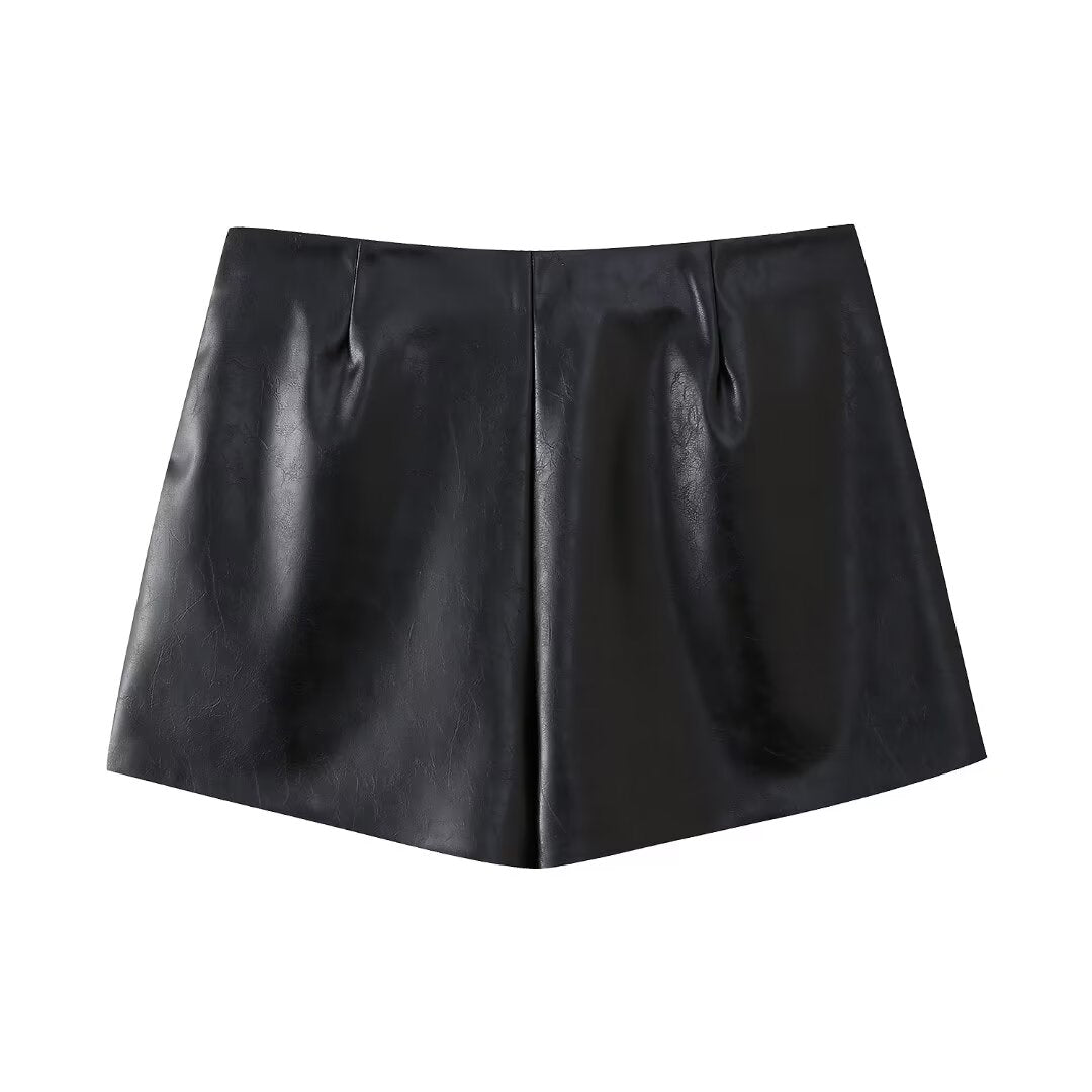 Faux Leather Belted Skort