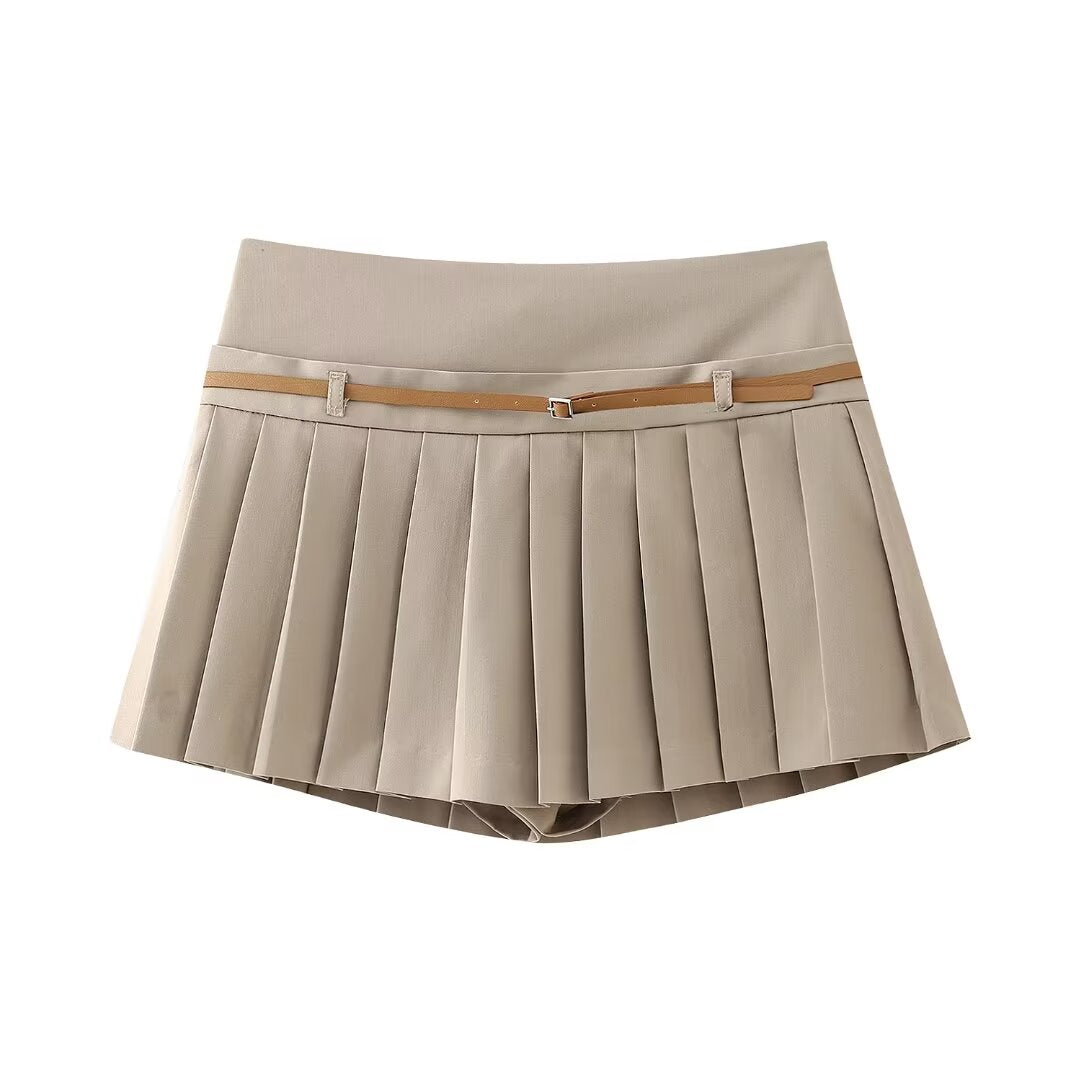 Low Rise Pleated Belted Mini Skort