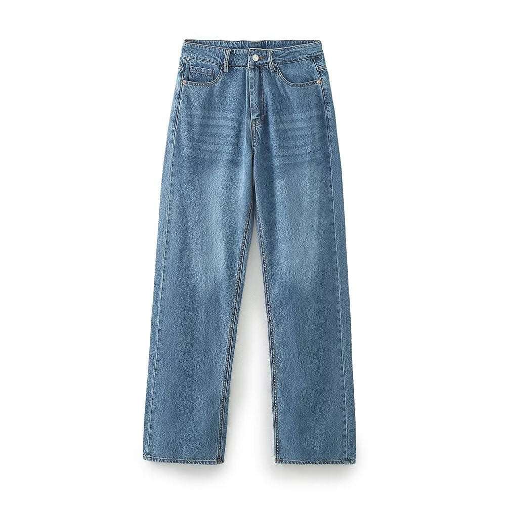 High Rise Medium Wash Straight Leg Jeans