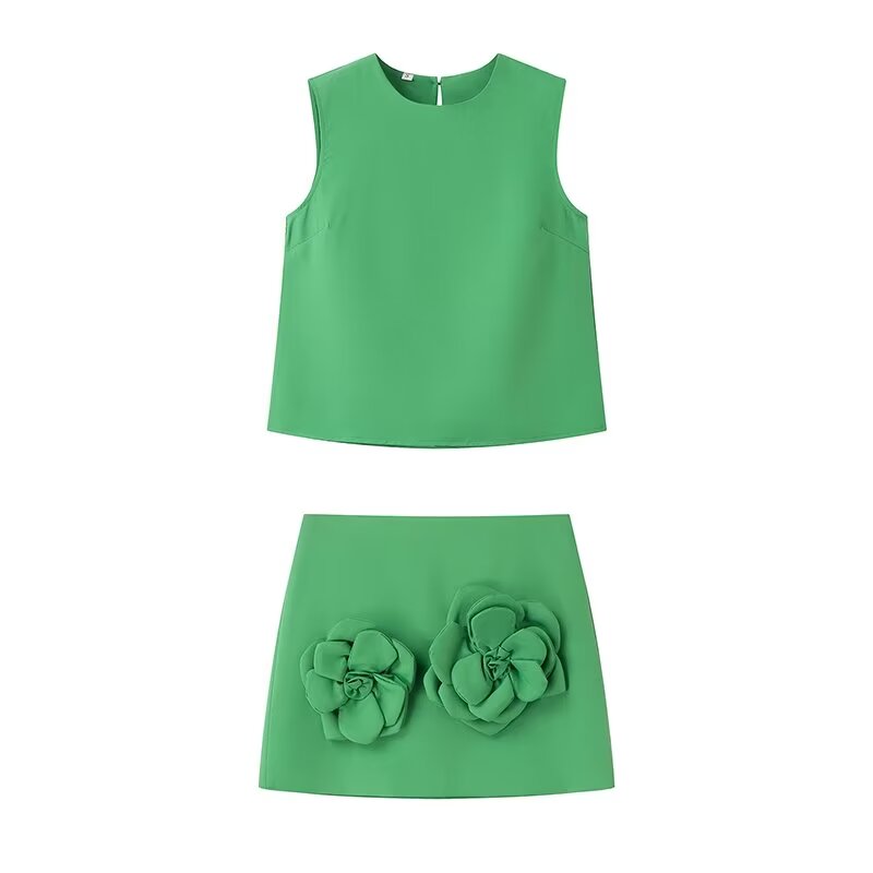 Sleeveless Tank and 3-D Flower Skirt Set