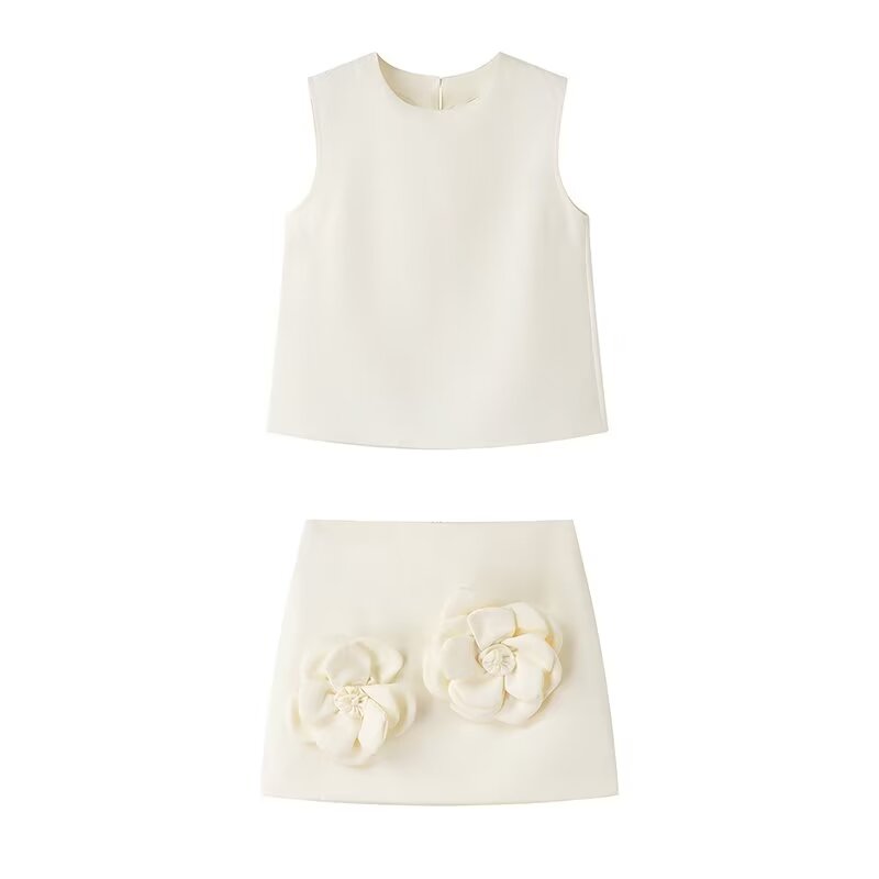 Sleeveless Tank and 3-D Flower Skirt Set