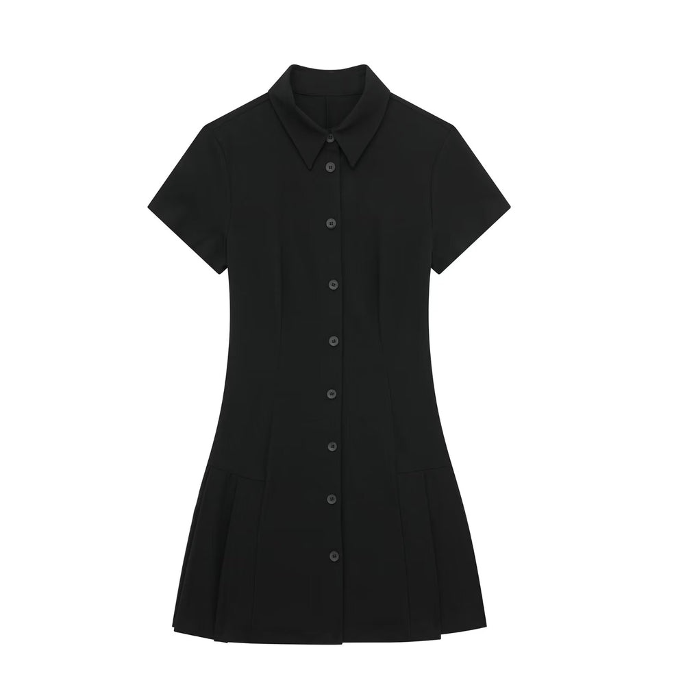 Short Sleeve Button Down Pleated Mini Dress