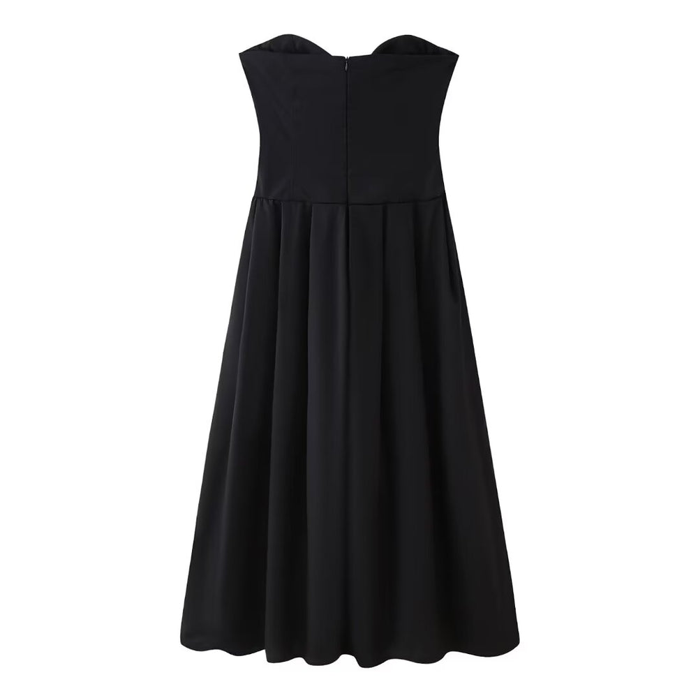 V-Cut Strapless Fit and Flare Midi Dress