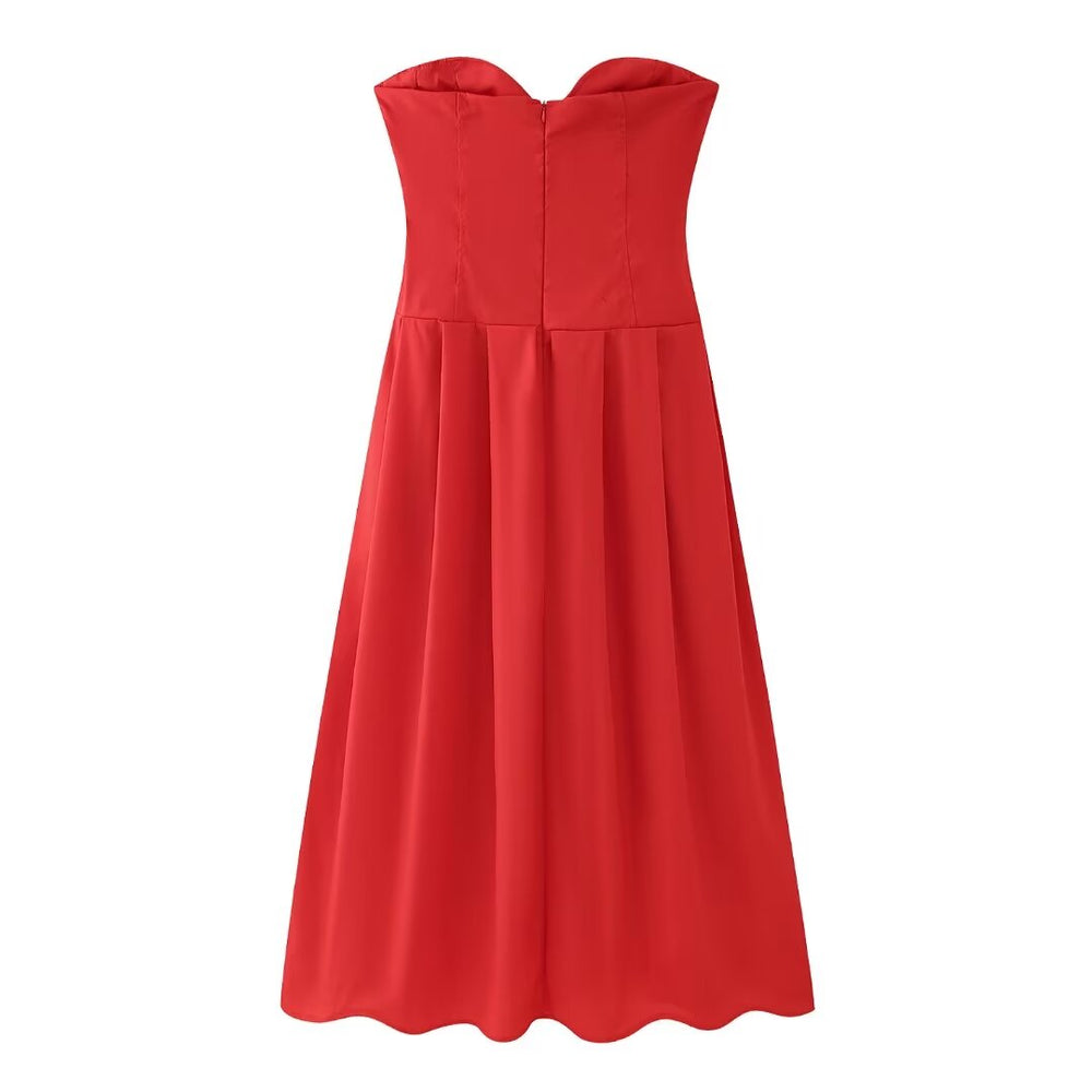 
                  
                    V-Cut Strapless Fit and Flare Midi Dress
                  
                