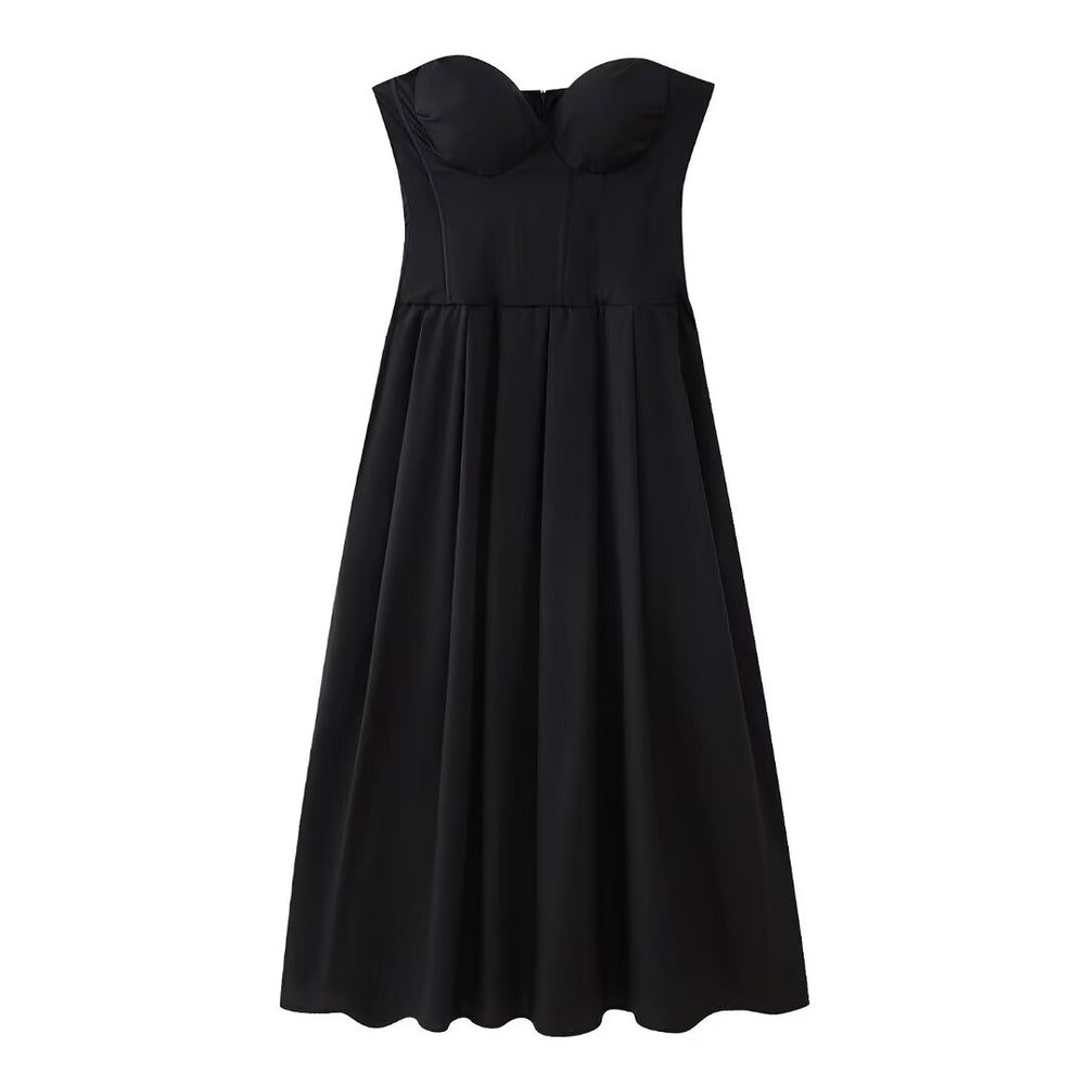 V-Cut Strapless Fit and Flare Midi Dress