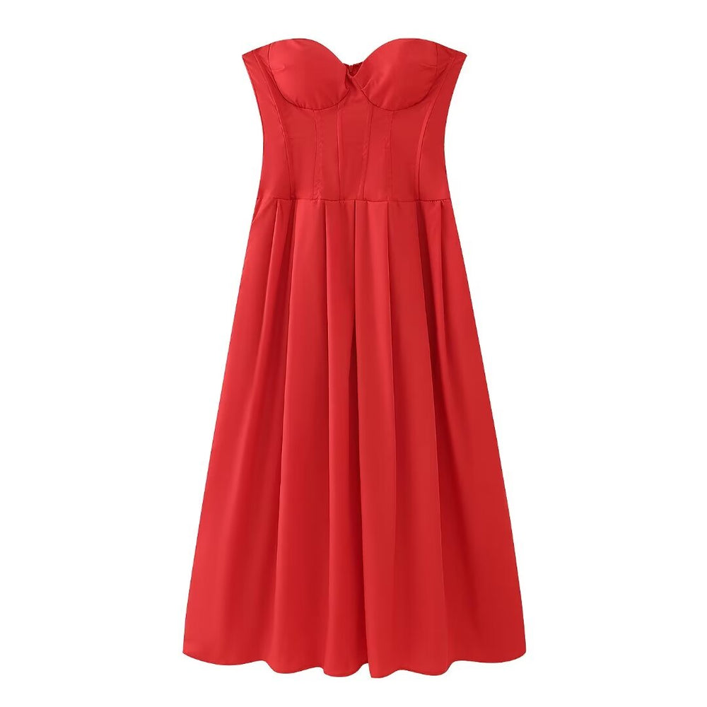 
                  
                    V-Cut Strapless Fit and Flare Midi Dress
                  
                